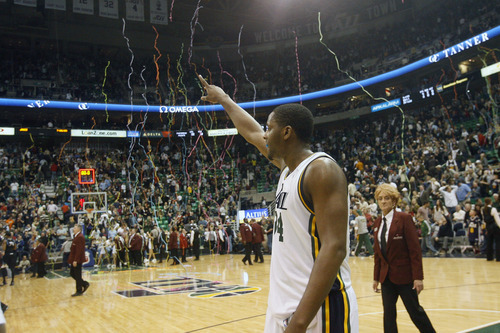 Chris Detrick  |  The Salt Lake Tribune 
Utah Jazz small forward C.J. Miles #34 after the game at EnergySolutions Arena Friday January 28, 2011. The Jazz won the game 108-100.