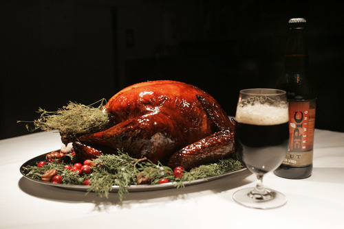 Kim Raff | The Salt Lake Tribune
Turkey brined in beer by David Cole, co-owner of Epic Brewing, and prepared by Viet Pham, chef of Forage in Salt Lake City.