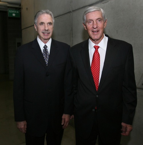 Steve Griffin  |  The Salt Lake Tribune


Jerry Sloan and Phil Johnson attend the Utah Sports Hall of Fame banquet at EnergySolutions Arena in Salt Lake City, Utah Wednesday, November 16, 2011. Sloan and Johnson were inducted into the hall of fame along with Doug Toole, Natalie Williams and Annette Ausseresses.