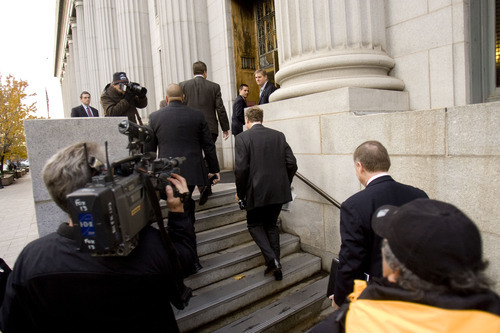 Trent Nelson  |  The Salt Lake Tribune
Bill Gates arrives at the Frank E. Moss United States Courthouse in Salt Lake City, Utah, Tuesday, November 22, 2011 for his second day of testimony in a lawsuit between Novell and Microsoft.