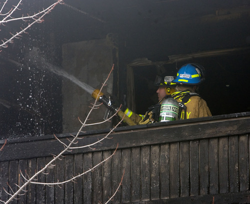 Al Hartmann  |  The Salt Lake Tribune
Unified Fire Authority responded to a fire Thursday morning that destroyed two condos at 6883 S. 760 East in Midvale.