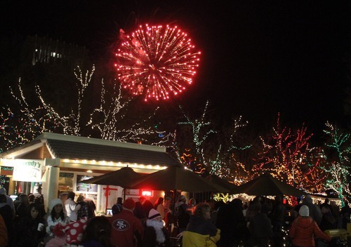 Rick Egan  | The Salt Lake Tribune 

Fireworks explode over Christmas Village, in the Municipal Gardens in Ogden, on 26th Street and Washington Boulevard in Saturday. Santa flipped the switch to turn on the Christmas Village lights after the annual Holiday Electric Light Parade on Washington Boulevard.