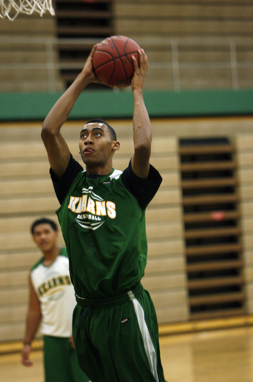 Francisco Kjolseth  |  The Salt Lake Tribune
Kearns basketball player Dayon Goodman works out with the team during a recent practice at Kearns High School on Tuesday, November 29, 2011.