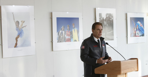 Francisco Kjolseth  |  The Salt Lake Tribune
Fraser Bullock, former chief operating officer of the Salt Lake Organizing Committee and leadership members and the Utah Olympic Legacy Foundation announce activities that will take place in February to commemorate the 10th anniversary of the Winter Olympics being held in Salt Lake City. The press conference held at Olympic visitors center at Rice-Eccles Stadium was also attended by 2002 silver medalists Derek Parra and Shannon Bahrke on Wednesday, Nov. 30, 2011.