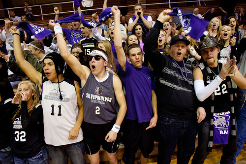 Trent Nelson  |  The Salt Lake Tribune
Riverton fans cheer as their team takes the floor at Highland vs. Riverton High School basketball in Salt Lake City, Utah, Friday, December 2, 2011.