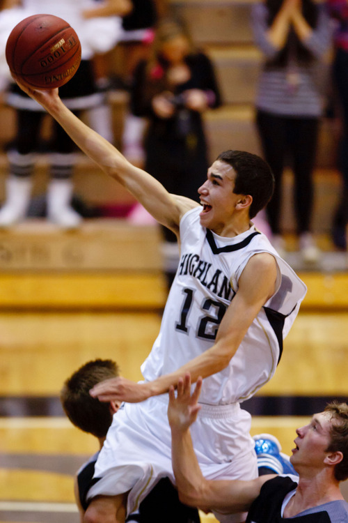 Trent Nelson  |  The Salt Lake Tribune
Highland's Lennon Betonney drives for a layup at Highland vs. Riverton High School basketball in Salt Lake City, Utah, Friday, December 2, 2011.