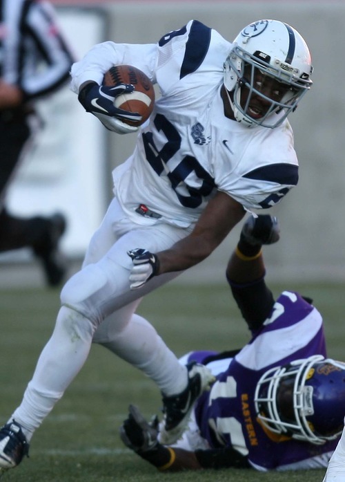 Leah Hogsten | The Salt Lake Tribune  
Snow's Breon Allen made three touchdowns during the game.
Snow College defeated Eastern Arizona  36-9 during the 8th Annual Top of the Mountain Bowl Saturday, December 3 2011