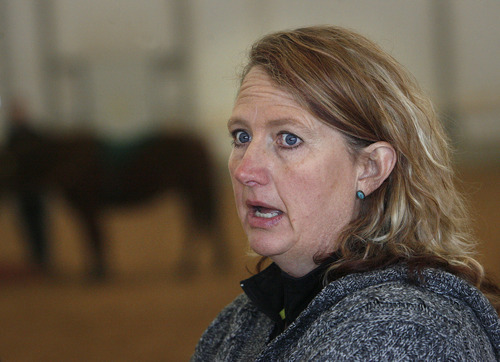 Scott Sommerdorf  |  The Salt Lake Tribune             
Tamera Tanner speaks about Hoofbeats for Healing - a program dedicated to providing therapeutic horseback riding to children with disabilities in Palmyra, Utah, Saturday, December 3, 2011.