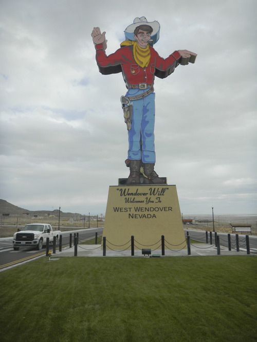 Tom Wharton | The Salt Lake Tribune
Wendover Will, billed as the largest neon cowboy in the world, greets visitors to West Wendover, Nev., these days after being moved from original location at old Stateline Casino on Utah-Nevada border.