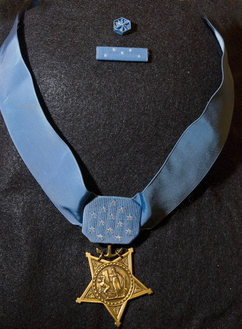 Paul Fraughton | The Salt Lake Tribune
A replica of the Medal of Honor awarded to Peter Tomich, who was killed at the attack on Pearl Harbor aboard the USS Utah.