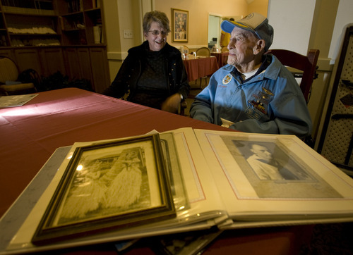 Steve Griffin  |  The Salt Lake Tribune
Dewey Farmer, right, and Virginia Harris meet and talk about Pearl Harbor. Farmer was in the Navy and Harris was a little girl at Pearl Harbor at the time of the attack.