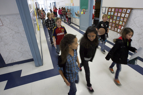 Francisco Kjolseth  |  The Salt Lake Tribune
Geneva Elementary School students in Orem are let out of class on Tuesday, December 6, 2011. The Alpine school district is now the state's largest school district, according to newly released enrollment numbers.