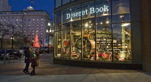 Paul Fraughton | The Salt Lake Tribune

Passersby stop to look at the Christmas window Monday at Deseret Book Store on South Temple Street in downtown Salt Lake City. The window features a whimsical  