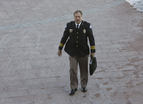 Scott Sommerdorf  |  The Salt Lake Tribune
Former Senator and current Ogden Police Chief Jon Greiner arrives at the State Capitol to attend a luncheon with other chiefs of police , Friday, February 11, 2011.