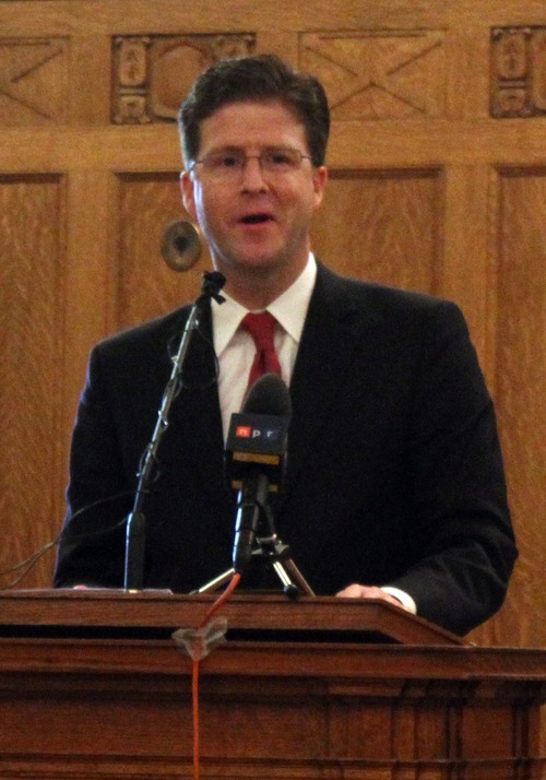 Rick Egan  | The Salt Lake Tribune 

David B. Barlow responds after his investiture ceremony as a new U.S. Attorney, in Judge Benson's courtroom in the Frank E. Moss U.S. Courthouse, Friday, December 9, 2011.