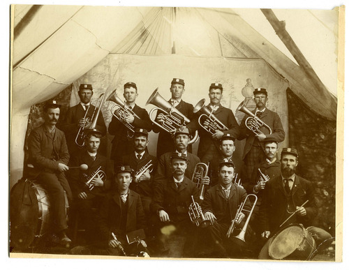 Tribune file photo

This photo shows Huntington, Utah's, band in 1895. Pictured in the photo are: Back row, Milas Johnson Jr., Edward Johnson, William Green Sr., Ulysses W. Grange, Peter Johnson Jr., middle row, Charles Johnson, james V. Leonard, Amos Johnson, Louis W. Johnson, Earnest J. Grange, front row, Oliver Harmon Jr., James Johnson, Milas Wakefield and Henry A. Fowler.