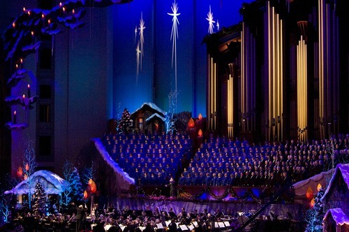 Tribune file photo
The Mormon Tabernacle Choir and Orchestra performs this holiday season at Temple Square with baritone Nathan Gunn and narrator  Jane Seymour.