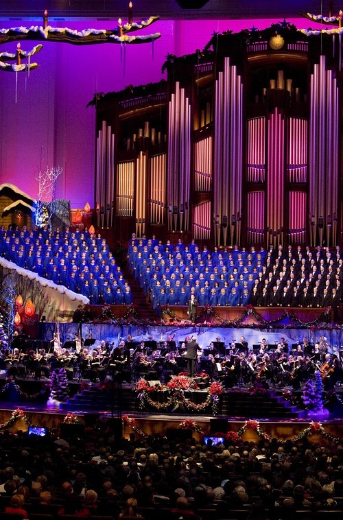 Tribune file photo
The Mormon Tabernacle Choir and Orchestra performs this holiday season at Temple Square with baritone Nathan Gunn and narrator Jane Seymour.