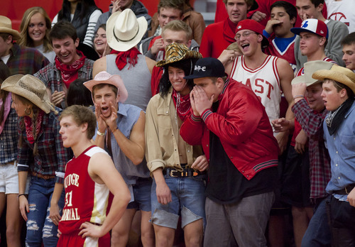 Trent Nelson  |  The Salt Lake Tribune
East fans heckle Judge's Judge's Patrick Neville (31) as East faced Judge Memorial High School boys' basketball in Salt Lake City, Utah, Wednesday, December 7, 2011.