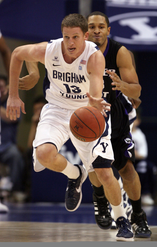 Steve Griffin  |  The Salt Lake Tribune

BYU's Brock Zylstra heads up court after stealing the ball during first-half action versus Weber State at the Marriott Center in Provo on Wednesday, December 7, 2011.