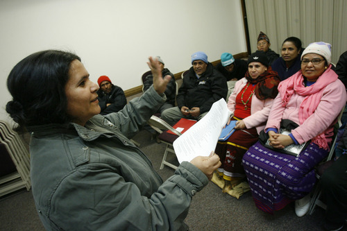 Francisco Kjolseth  |  The Salt Lake Tribune
Gopi Katel instructs Bhutanese refugees attending an advanced English and citizenship class at an LDS wardhouse in Salt Lake City on Saturday. Doctors have identified a B12 vitamin deficiency in newly arriving Bhutanese refugees due to their poor diet in refugee camps over decades. The vitamin deficiency can lead to neurologic disorders. Now doctors are trying to encourage the newcomers to take vitamins and eat better. This is a nationwide issue.