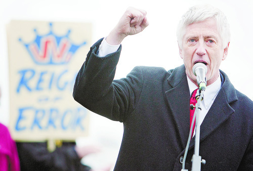 Keith Johnson |  Tribune File Photo
Former Salt Lake City Mayor Rocky Anderson has launched his bid for president on the Justice Party platform. In this file photo, he speaks to a modest-sized crowd at Pioneer Park in Salt Lake City during a protest.