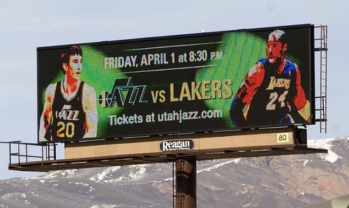Trent Nelson  |  The Salt Lake Tribune
Electronic billboards -- like this one promoting an NBA basketball game -- would be acceptable, with some restrictions, under a proposal from Salt Lake City Mayor Ralph Becker.