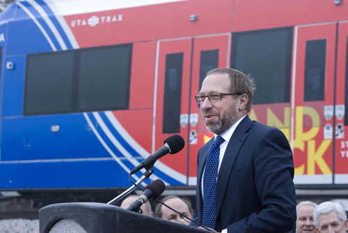 Paul Fraughton | The Salt Lake Tribune
Federal Transit Administrator Peter M. Rogoff speaks at a ceremony Monday at the future end of the TRAX line in Draper.