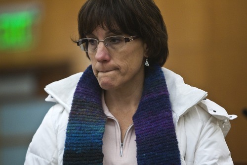 Chris Detrick  |  The Salt Lake Tribune
Debra McLenachen during the sentencing for son Benjamin Rettig at the 4th District Court in American Fork on Tuesday, Dec. 13, 2011. Rettig was sentenced to 25 years to life in prison for his involvement in the Nov. 16, 2009 killing of retired BYU professor Kay Mortensen.