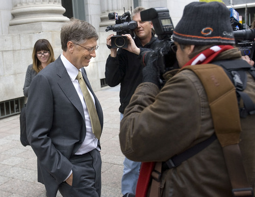 Al Hartmann  |  The Salt Lake Tribune file photo
Bill Gates leaves federal court in Salt Lake City on Nov. 21 after the first day testimony in the lawsuit pitting Novell against Microsoft.