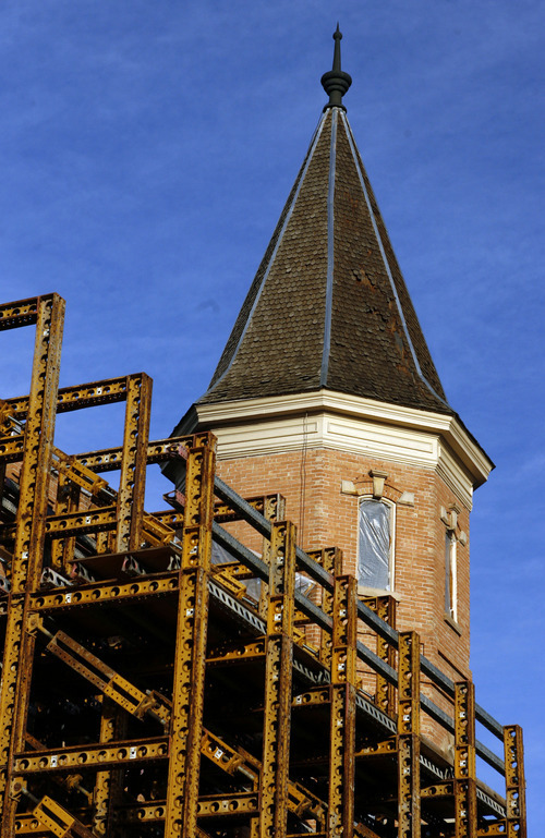 Francisco Kjolseth  |  The Salt Lake Tribune
The long process of rebuilding the historic Provo Tabernacle continues as walls braced by scaffolding hold the remaining shell after the fire that broke out nearly one year ago Dec. 17, 2010.