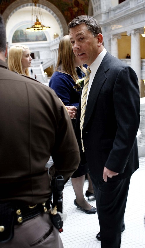 TRENT NELSON  |  The Salt Lake Tribune
Rep. Stephen Sandstrom, R-Orem, has received stepped-up security in the wake of threats against him and other lawmakers. Overheated rhetoric has been fueled by extremists on both sides of the immigration issue. The Utah Highway Patrol receives daily briefings on security concerns and intelligence and has investigations open.
