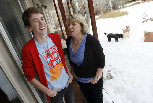 Francisco Kjolseth  |  The Salt Lake Tribune
Vicki Whiting, a professor of management at Westminster College's Gore School of Business, jokes around with her son Kevin at their home in Jeremy Ranch on Tuesday, Dec. 13, 2011. Whiting has written a book about her travails diagnosing her son Kevin, 17, with a mysterious illness as she navigated the health care system to find the best care for her son. In addition to its therapeutic value for Whiting, the book has been adopted as a manual for patient care by many Utah health-care providers.