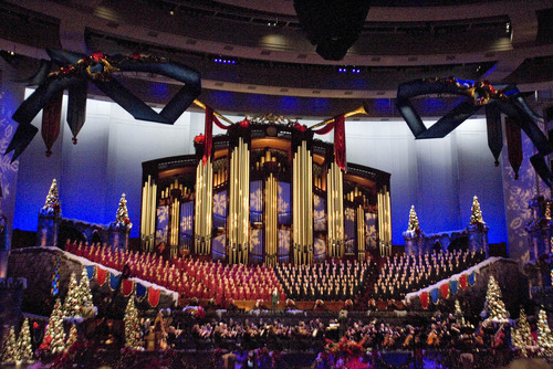 Paul Fraughton | The Salt Lake Tribune
The Mormon Tabernacle Choir's Christmas extravaganza  at the LDS Conference Center.
  Thursday, December 15, 2011