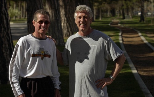 Salt Lake City Marathon owner Chris Devine, shown at left in this 2005 file photo with former Salt Lake City Mayor Rocky Anderson, has no staff preparing for the annual event, which is just months away. 
Francisco Kjolseth | The Salt Lake Tribune