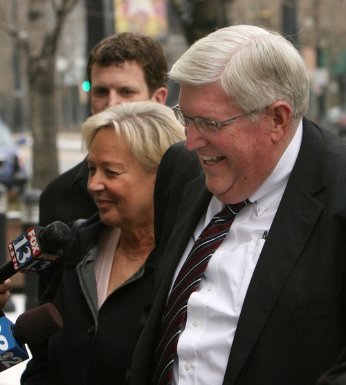 Steve Griffin  |  The Salt Lake Tribune

Dewey C. MacKay, right, walks into the Frank E. Moss U.S. Courthouse in Salt Lake City with his wife, Kathleen MacKay,  for a sentencing hearing. MacKay received a 20-year sentence for a conviction on charges related to prescribing more than 1.9 million hydrocodone pills and nearly 1.6 million oxycodone pills between June 1, 2005, and Oct. 30, 2009.