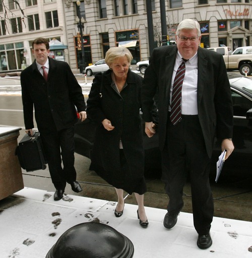 Steve Griffin  |  The Salt Lake Tribune

Dewey C. MacKay, right, walks into the Frank E. Moss U.S. Courthouse in Salt Lake City with his wife, Kathleen MacKay,  for a sentencing hearing.