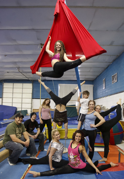 Trent Nelson  |  The Salt Lake Tribune
Cirque de la Soul, an aerial and acrobatic troupe comprised of performers from the now-shuttered Mayan restaurant, is trying to keep its act going. The troupe practiced over the weekend at Hunt's Gymnastics Academy in Midvale.