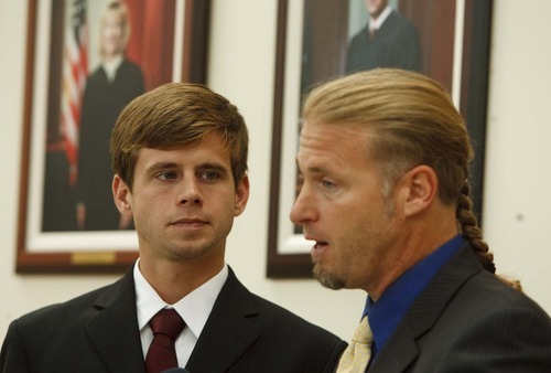 Leah Hogsten  |  The Salt Lake Tribune
Ramsey Shaud (left) of Crestview, Fla., attended a Utah Supreme Court hearing with his attorney Daniel Drage (right) in September. The court is weighing whether Shaud met requirements of Utah's adoption law in regards to his daughter, born Jan. 15, 2010.