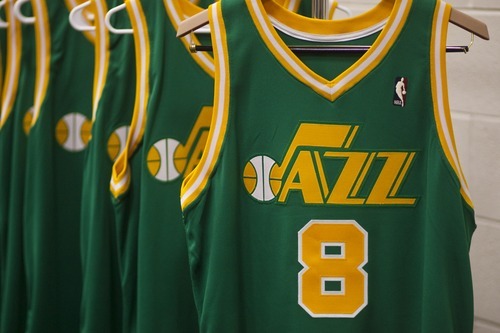 Photo by Chris Detrick  |  The Salt Lake Tribune 
The Utah Jazz throwback jerseys photographed in the EnergySolutions Arena Wednesday December 2, 2009.