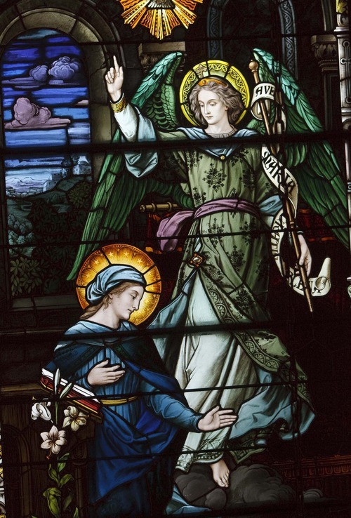 Leah Hogsten | The Salt Lake Tribune  
The glory of the Annunciation shines through in this stained glass work at Salt Lake City's Cathedral of the Madeleine.