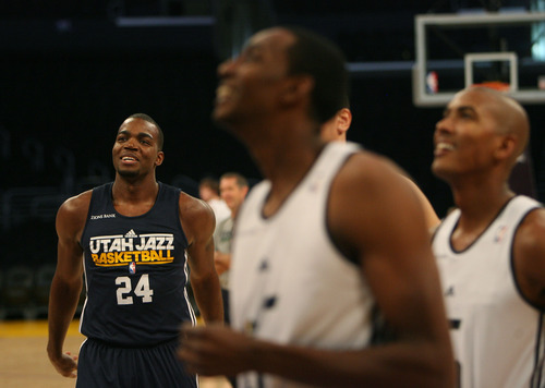 Steve Griffin  |  The Salt Lake Tribune

Utah's Paul Millsap laughs as he shoots free throws as the Utah Jazz prepare to start the 2011-2012 season during shootaround at the Staples Center in Los Angeles, CA Tuesday, December 27, 2011.