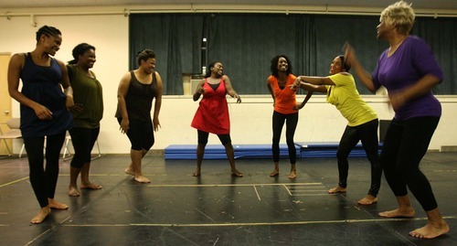 Leah Hogsten | The Salt Lake Tribune 
Nasheda Caudle, left, Kinu Tanaka, Angela Trusty, Dee-Dee Darby-Duffin, Michelle Love-Day, Lady Johnson and Barbara Beard-White starred in 