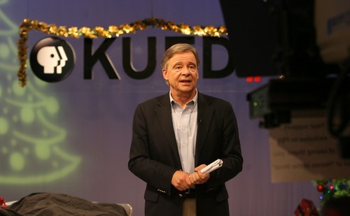 Steve Griffin  |  The Salt Lake Tribune
Ken Verdoia, the documentary producer and pledge drive pitchman at KUED, works on the set at the University of Utah campus in early December.