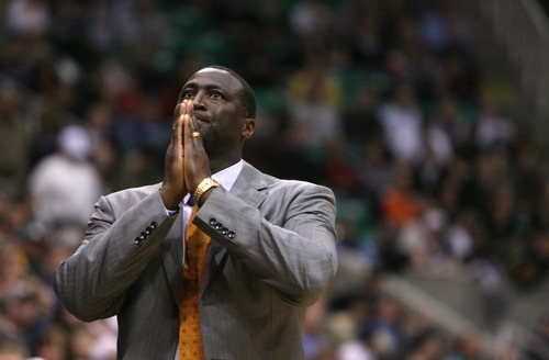 Steve Griffin  |  The Salt Lake Tribune

Utah head coach Tyrone Corbin clasps his hands together after a foul call went against the Jazz during first half action of the Utah Jazz versus Milwaukee Bucks game at EnergySolutions Arena in Salt Lake City, Utah  Tuesday, January 3, 2012.