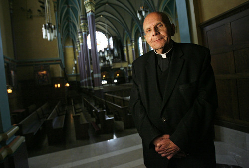 Francisco Kjolseth  |  The Salt Lake Tribune
Monsignor J. Terrence Fitzgerald, pictured at the Cathedral of the Madeleine, where he was baptized 74 years ago and later ordained in 1962, is retiring next month as vicar general.