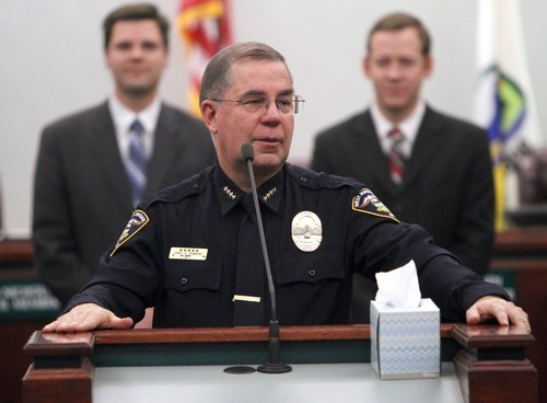 Rick Egan  | The Salt Lake Tribune 

Police chief Doug Diamond speaks after being sworn in  as West Jordan City Police Chief, Wednesday, January 4, 2012.