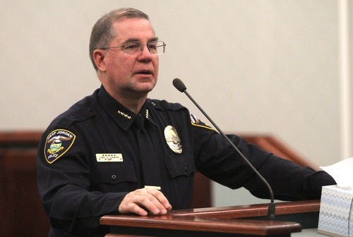 Rick Egan  | The Salt Lake Tribune 

Police chief Doug Diamond speaks after being sworn in  as West Jordan City Police Chief, Wednesday, January 4, 2012.