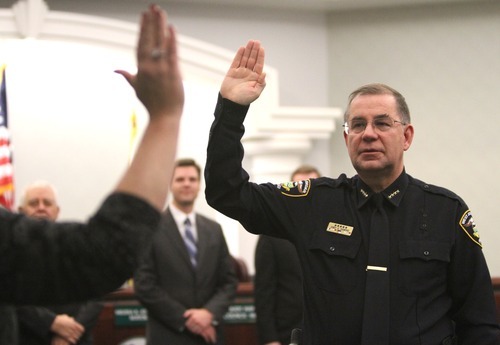 Rick Egan  | The Salt Lake Tribune 

Police chief Doug Diamond is sworn in  as West Jordan City Police Chief, Wednesday, January 4, 2012.