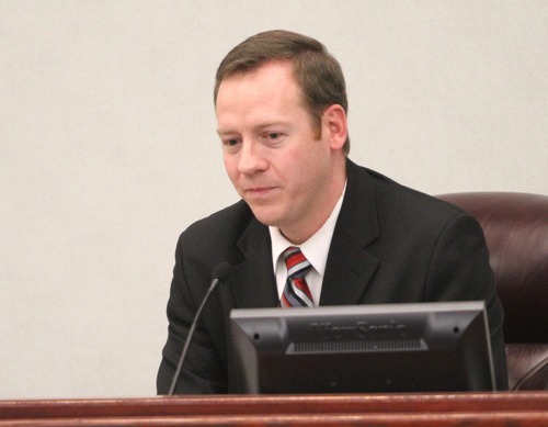 Rick Egan  | The Salt Lake Tribune 

Justin D. Stoker speaks after being sworn in as West Jordan City Council Member, Wednesday, January 4, 2012.